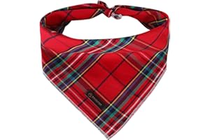 DOGWONG Red Plaid Dog Bandana, Cotton Washable Soft Dog Scarf Christmas Tartan Dog Bib Scarf Boy Girl Gingham Bandana Square Adjustable Dog Bandanas for Small Medium Large Dogs