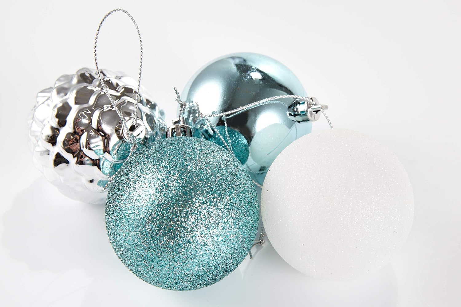 HEITMANN DECO Set of 29 Christmas Tree Baubles Assortment, Christmas Decorations Turquoise Silver White for Hanging - Image 5