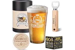 60th Birthday Gifts for Men, Vintage 1966 Beer Glass, Wooden Bottle Opener, Vintage Beer Box, Wooden Coaster, 1966 Greeting C