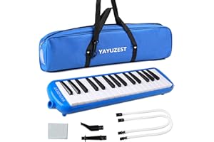 YAYUZEST 32 Keys Melodica Instrument, Soprano Melodica Air Piano Keyboard Pianica with 2 Soft Long Tubes, 2 Short Mouthpieces and Carrying Bag (Blue)