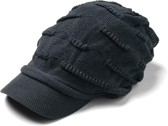 Amazon Co Jp つば付きニット帽 レディース テラス編み つば付きニットキャップ タグ無 つば付 チャコールグレー 服 ファッション小物