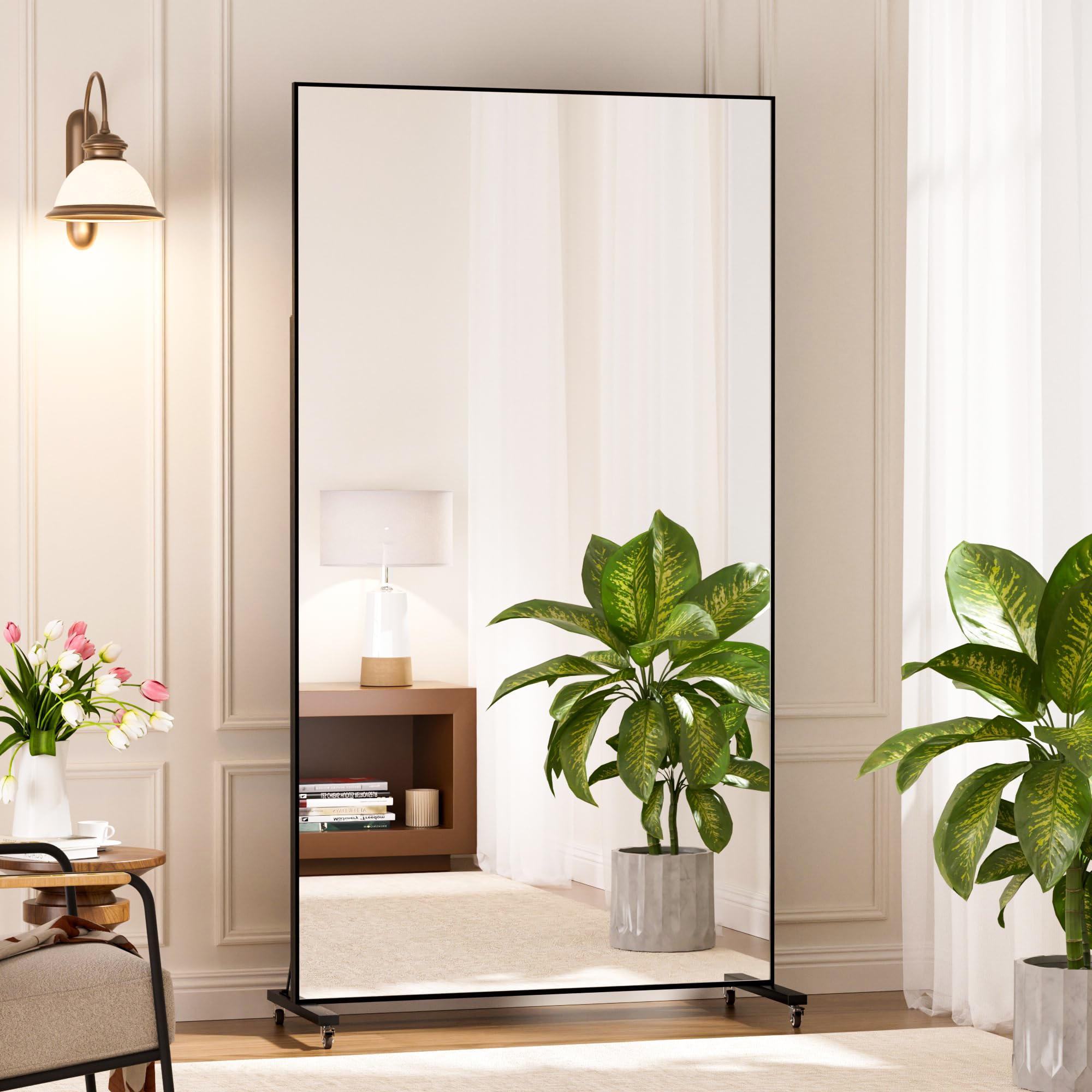 Photo 1 of *USED*
brisafe 71" x 40" Full Length Rolling Floor Mirror on Lockable Wheels, Large Rectangular Shatter-Resistant Safety Glass, for Home Dance Studio & Yoga, Black Metal Frame and Stand