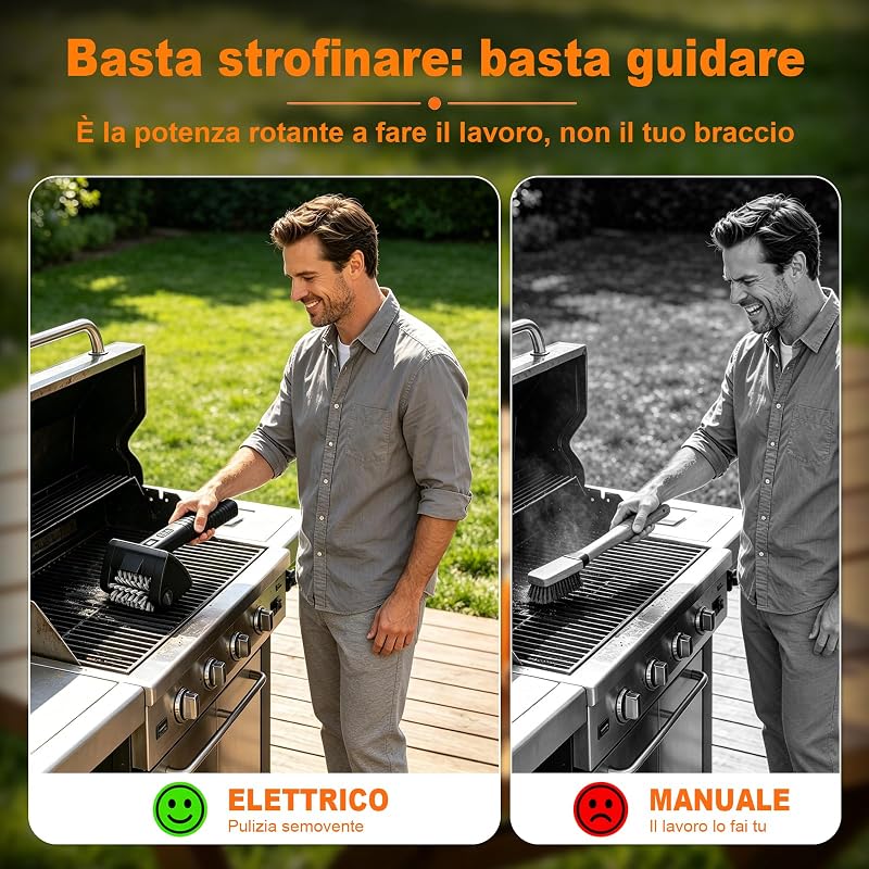Spazzola Elettrica Barbecue Senza Fili, Pulizia BBQ con Acciaio Inox 304