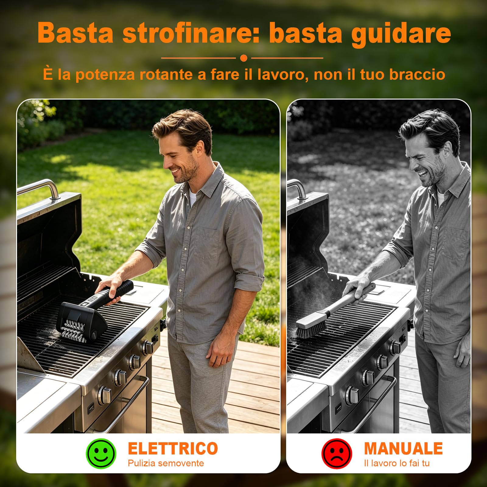 Spazzola Elettrica Barbecue Senza Fili, Pulizia BBQ con Acciaio Inox 304