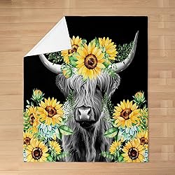 All Season Highland Cow Bed Blanket Kids,Sunflower
