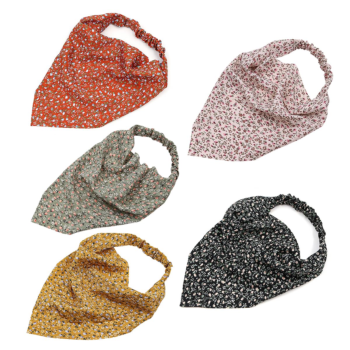 POFET 5PCS Boho Headbands for Women Flower Print Elastic Headbands Yoga Ladies Headband Elastic Headbands Knotted Head Bands