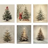 Vintage Christmas Tree Wall Art 11x14 Inches Christmas Prints Unframed | Christmas Pictures Wall Decor Gift Winter Holiday Wall Art for Living Room Bedroom Farmhouse