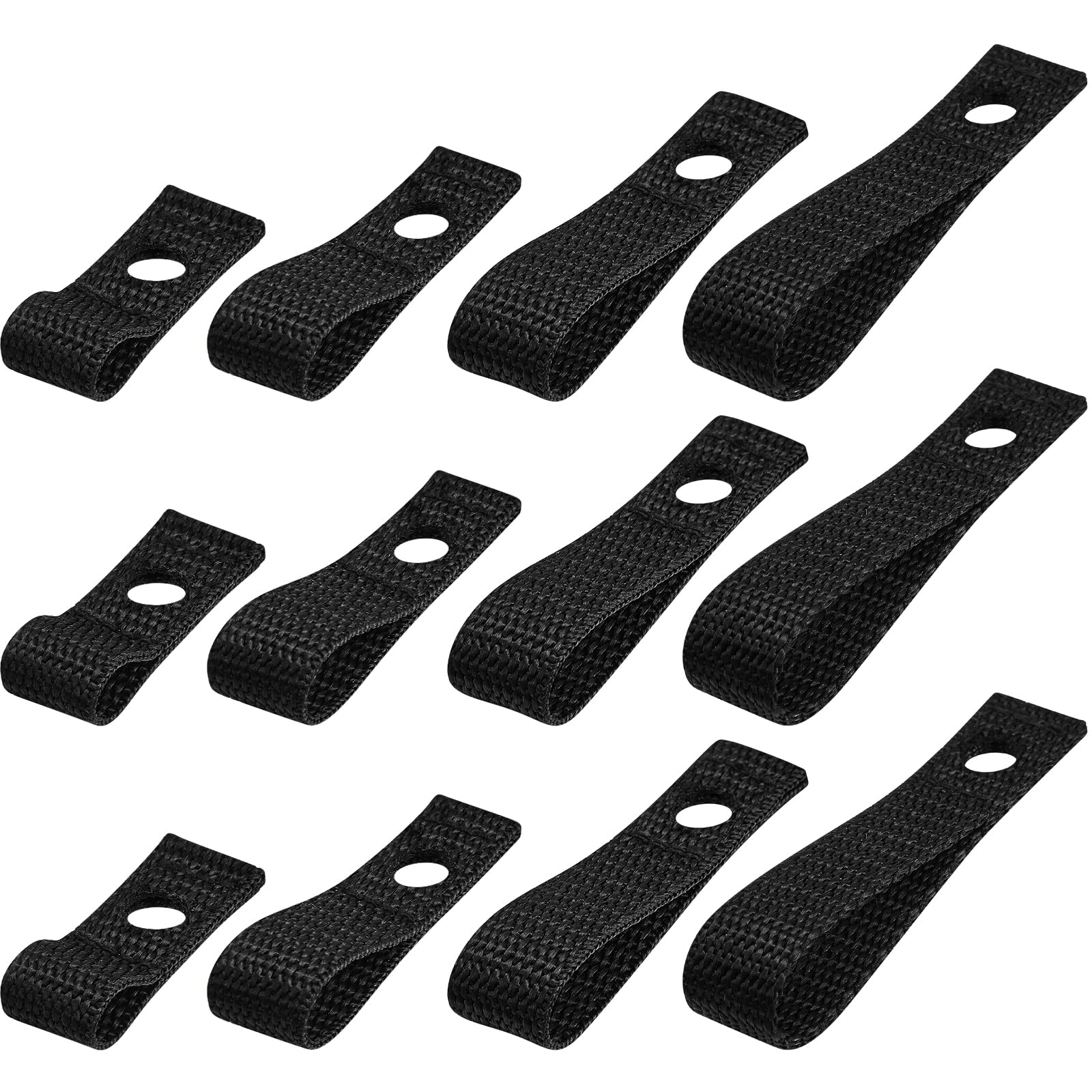 Photo 1 of Patelai 12 Pcs Soft Loops Motorboat Cleats Quick and Secure Nylon Strap Tie Down Hood Loop Strap for Docking Bumper, 1.8'' 2.3'' 2.8'' 3.3'' Long 0.6'' Wide(Black)