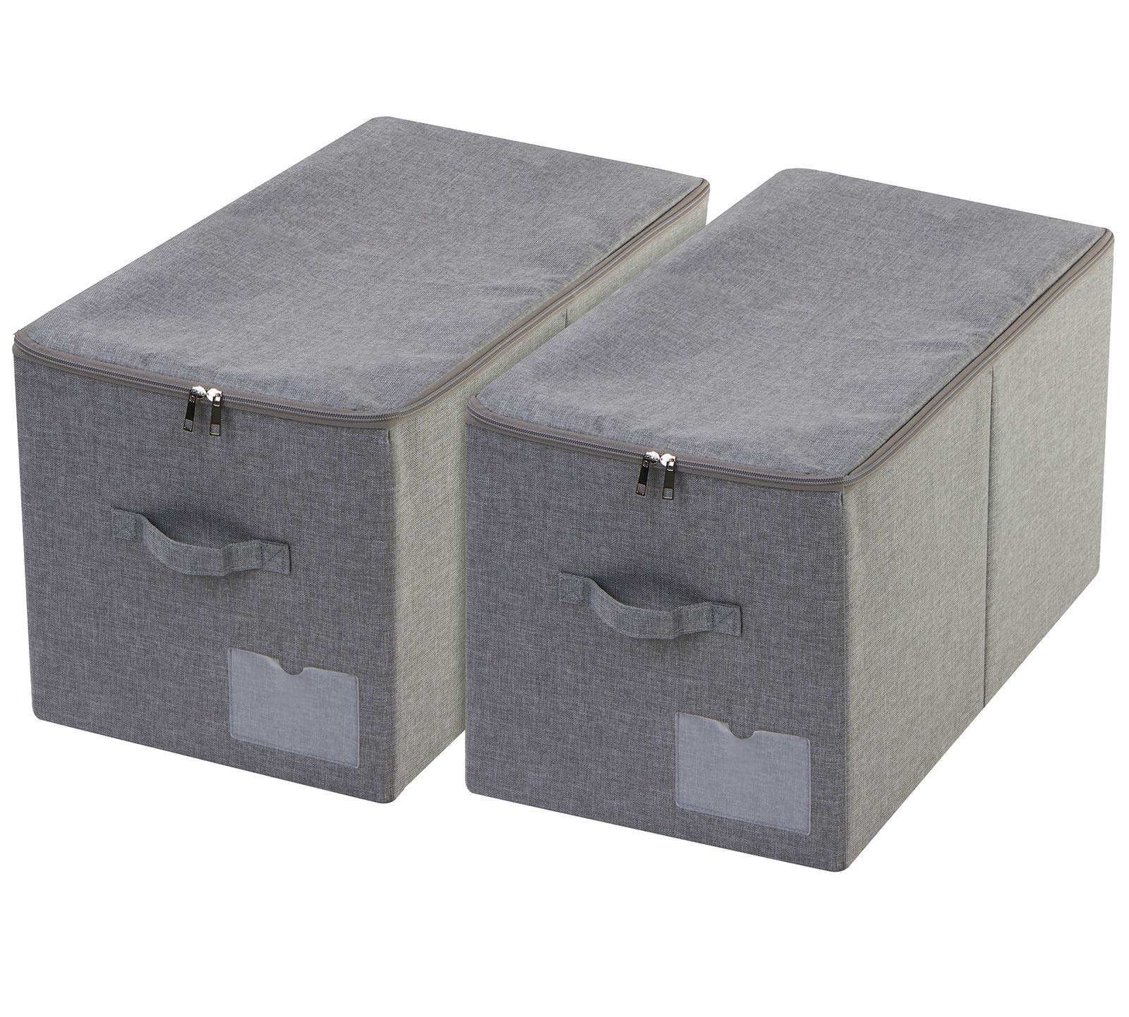 Amonsen Pack of 2, Large Size Rigid Storage Boxes for Bedding Sheets, Blankets, Pillows, Winter Down Coat, Dark Gray