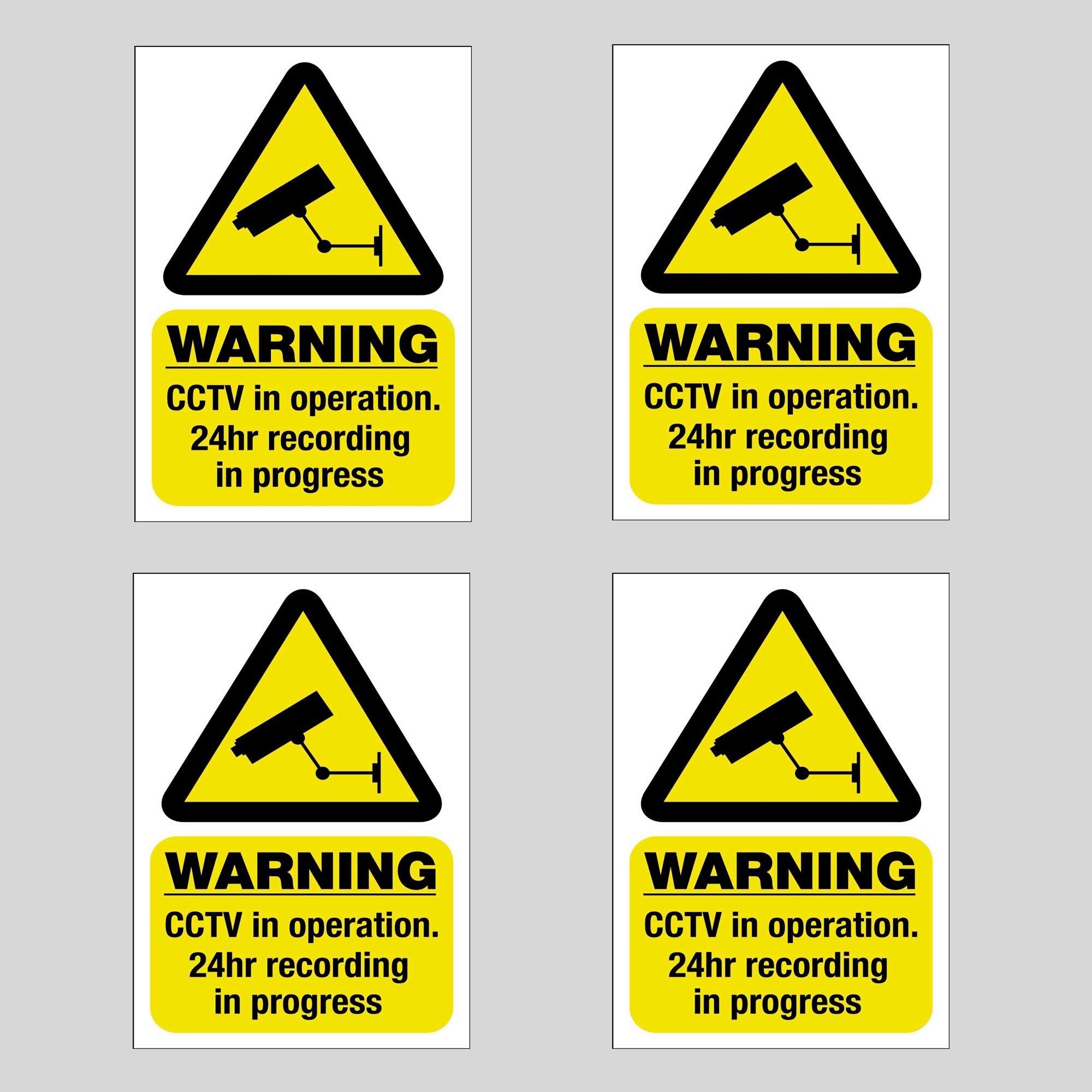 4 x CCTV Camera Security Small Static Cling (Non Adhesive) Sticker Signs 100 mm High x 70 mm Wide - for Inside Windows - Reverse Window Sticker - Image is Visible from Outside
