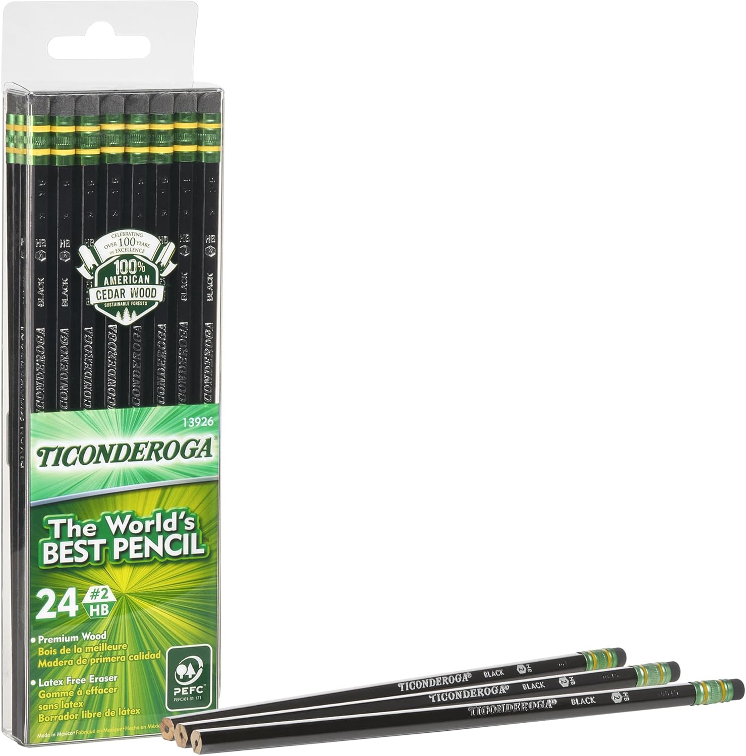 Ticonderoga Pencils, Wood-Cased, Graphite #2 HB Soft, Black, 24-Pack (13926) : Wood Lead Pencils : Office Products
