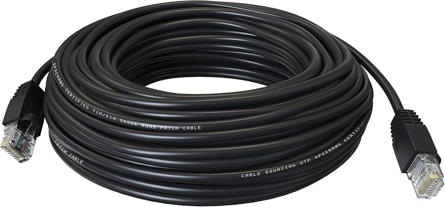 Cable Sourcing - 100ft (30m) CAT5e Cable, External (Outdoor use) & Internal, 100% Solid Copper, Ethernet, CCTV, 10/100/1000mb, RJ45 Plugs, Networking & Patch Cable: Electronics