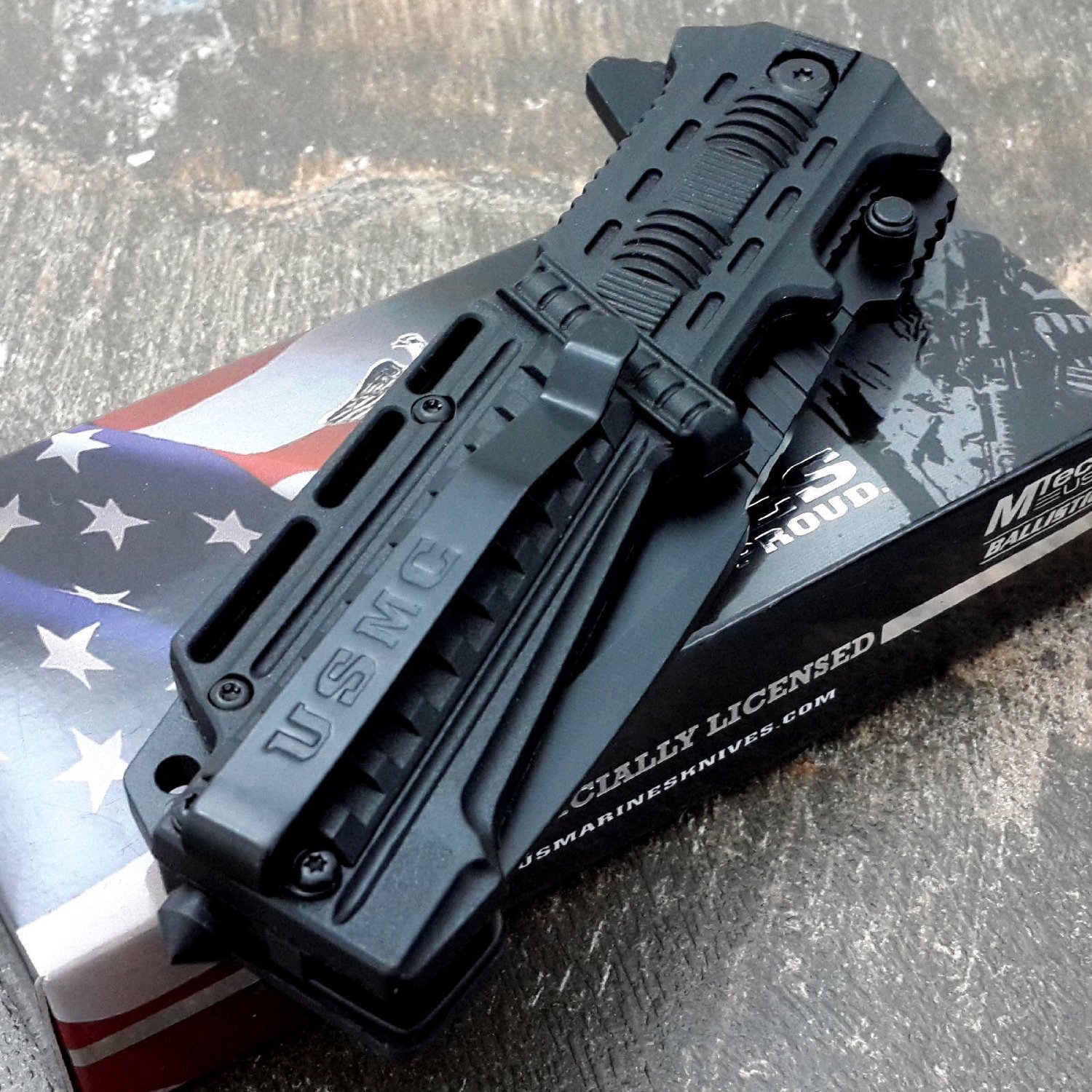 U.S. MARINES Knife Licensed USMC MARINES Assisted Military Knives BLACK