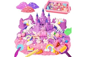 Bbiamsleep Unicorn Sensory Bin, 493 Pcs Unicorn Sensory Set with Sandbox 6 Castle Mould 9 Tools for Home Decor