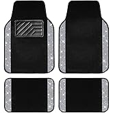 CAR PASS Bling Diamond Car Floor Mats, Shining Rhinestone Carpet Sparkly Glitter Crystal with Anti-Slip PVC Heel Pad Waterproof Universal Fit Automotive SUV,Sedan,Van,Cute Girl Women,4pcs Black Sliver