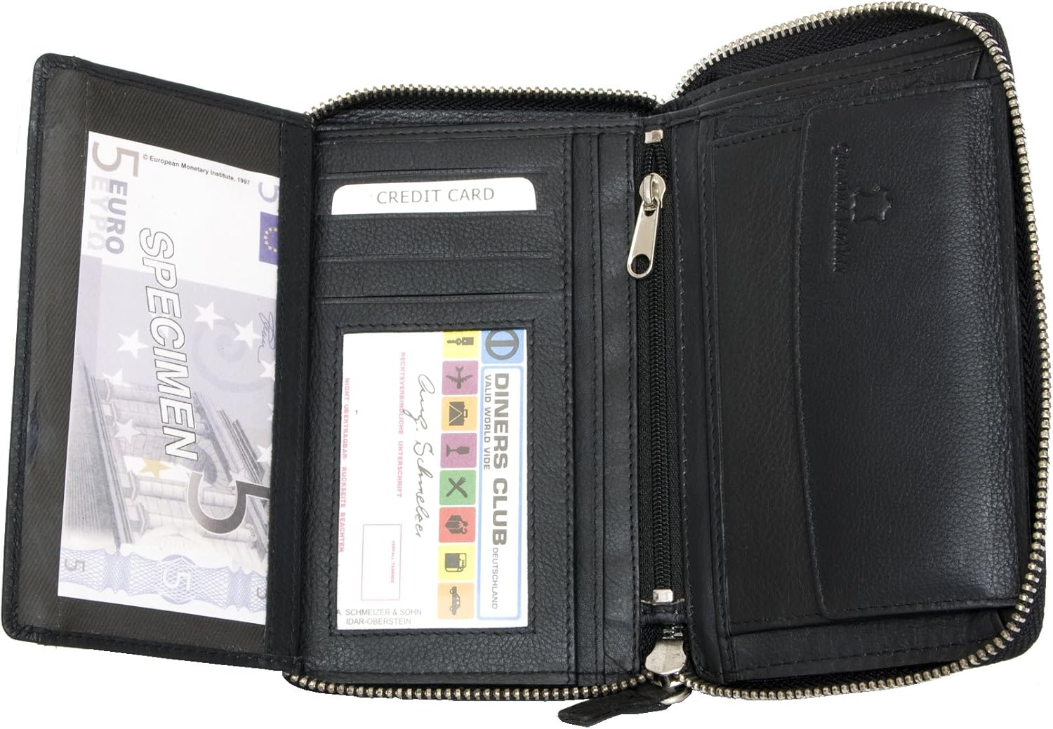 FLW Women's black metal zip-around genuine leather wallet - Image 5