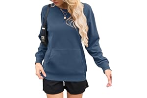 WNEEDU Sweatshirt for Women Crewneck Long Sleeve Pullover Tops Casual Oversized Hoodless Hoodies Shirts with Pockets 2025