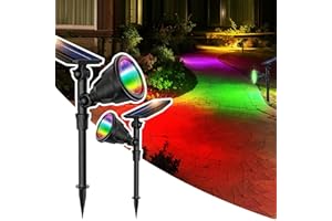 JSOT 2 Pack Halloween Color Solar Spot Light for Yard, RGB Solar Light Outdoor Waterproof Color Changing Spotlight Landscape Uplighting with 9 Lighting Options Decor for Backyard Walkway Tree Lawn