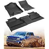 CreekT All Weather Floor Mats 2014-2018 for Chevy Silverado & GMC Sierra 1500, 2015-2019 2500/3500 HD, Only Crew Cab & Front Center Console & Bench Seat, Waterproof TPE Rubber Car Accessories