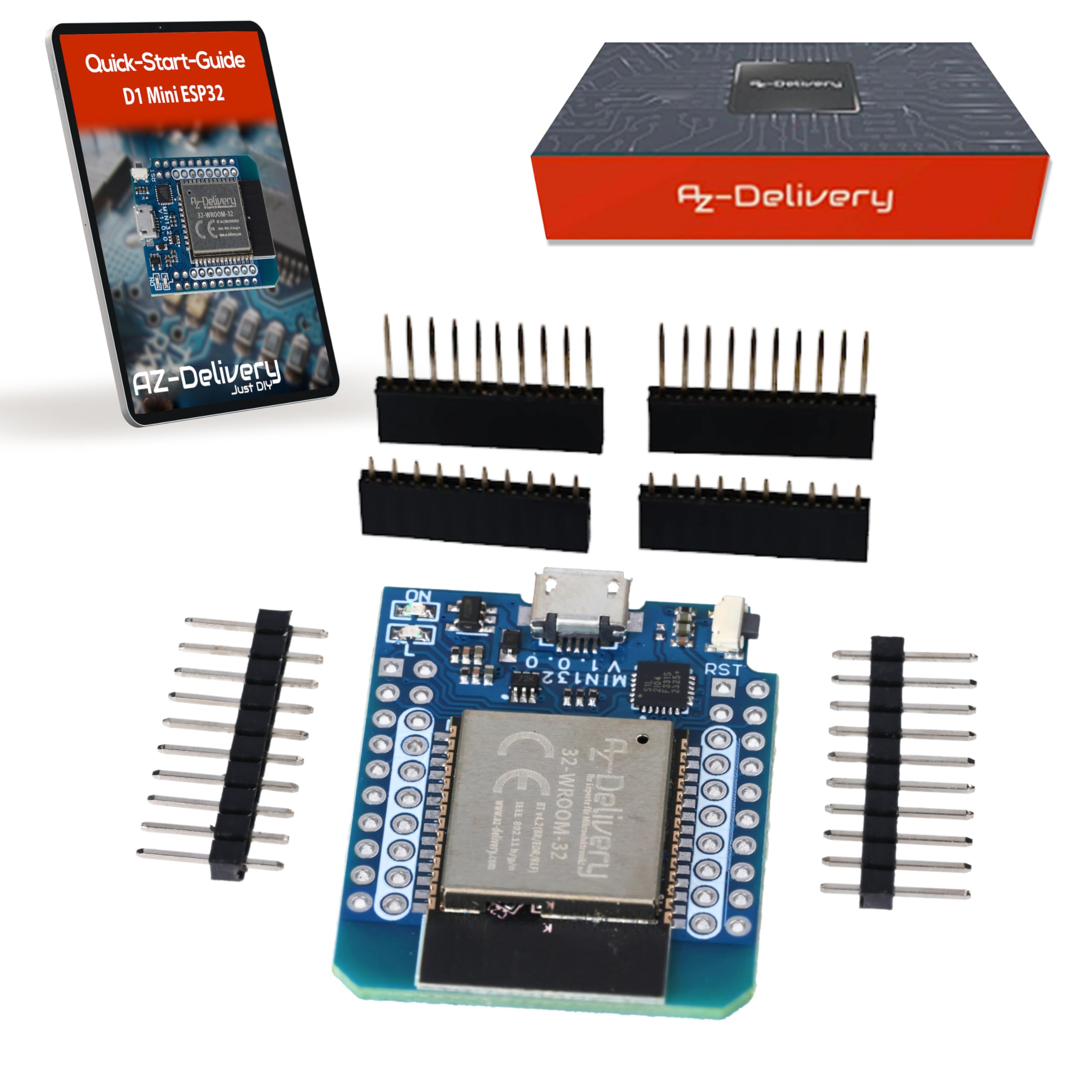 AZDelivery D1 Mini NodeMCU ESP32 ESP-WROOM-32 WLAN WiFi Bluetooth IoT Development Board 5V compatible with Arduino including E-Book!