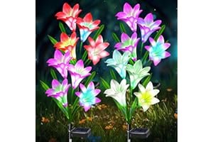 Ostritec Solar Lights Outdoor Waterproof, 4 Pack Garden Decor Lights, 16 Multi-Color Changing Lily Solar Flowers for Yard Patio Pathway Decor, Gifts for Women Mom (4 Pack)
