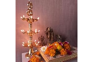 Saleberate Electric Diya Deepak Plastic Light Pooja Diya LED Light Mandir Diya for Home Temple Decor Electric Diya Golden (1 Piece, 3 Layer)