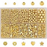 1460pcs Gold Round Spacer Beads Set 3/4/5/6/8mm 5 Size and 5 Styles Gold Spacer Beads for Bracelets Jewelry Making Necklace Earring Making Supply