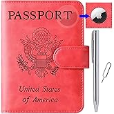 Airtag Passport Holder Cover Wallet Travel Essentials Leather Rfid Blocking Case Vacation Luggage Must Haves Travel Accessories for Men Women (117#Red)