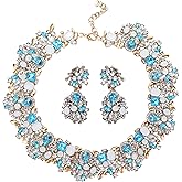 JOERICA Bib Statement Necklace for Women Chunky Choker Necklace and Earrings Set Vintage Rhinestone Statement Necklace Fashion Costume Jewelry for Women