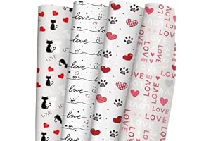 SaringSwoon Valentine's Day Wrapping Paper for Women Men - White Gift Wrap With Heart, Cat, Love and Cat Paw Design for Valentine's, Wedding, Bridal Shower and Mother's Day - 20×29 Inches, 8 Sheets