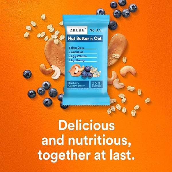 RXBAR NUT BUTTER AND OAT PROTEIN BARS, PROTEIN SNACKS, SNACK BARS, BLUEBERRY CASHEW BUTTER, 9.7OZ BOX (5 COUNT)