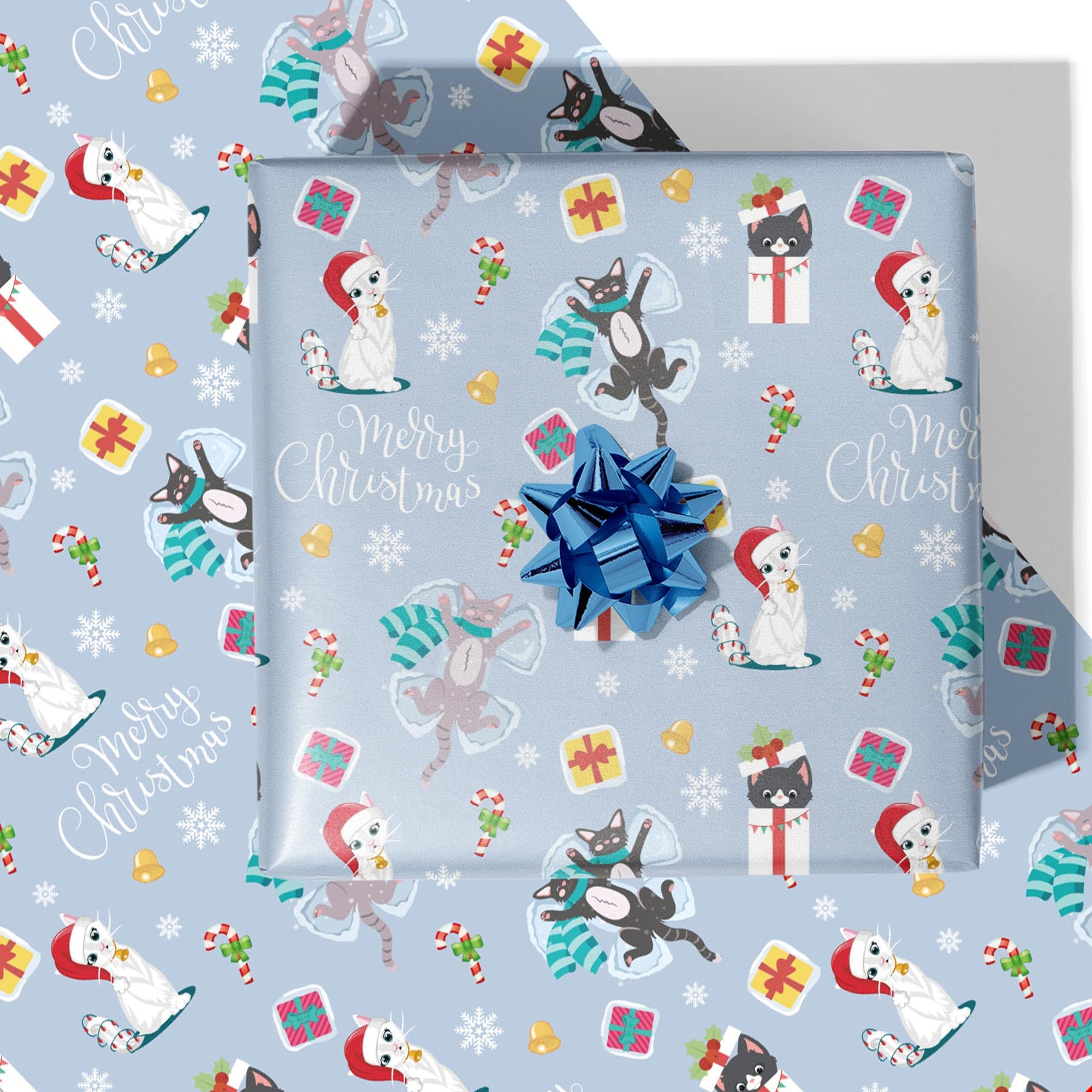 Photo 1 of ******* PACK OF 2*****RiukRaiu Cat Christmas Wrapping Paper for Boys Girls Kids - White Pink Plaid Red Santa Hat Black Kitty Xmas Gift Wrap for Holiday- 4 Jumbo Sheets, 40 x 28 Inches Each