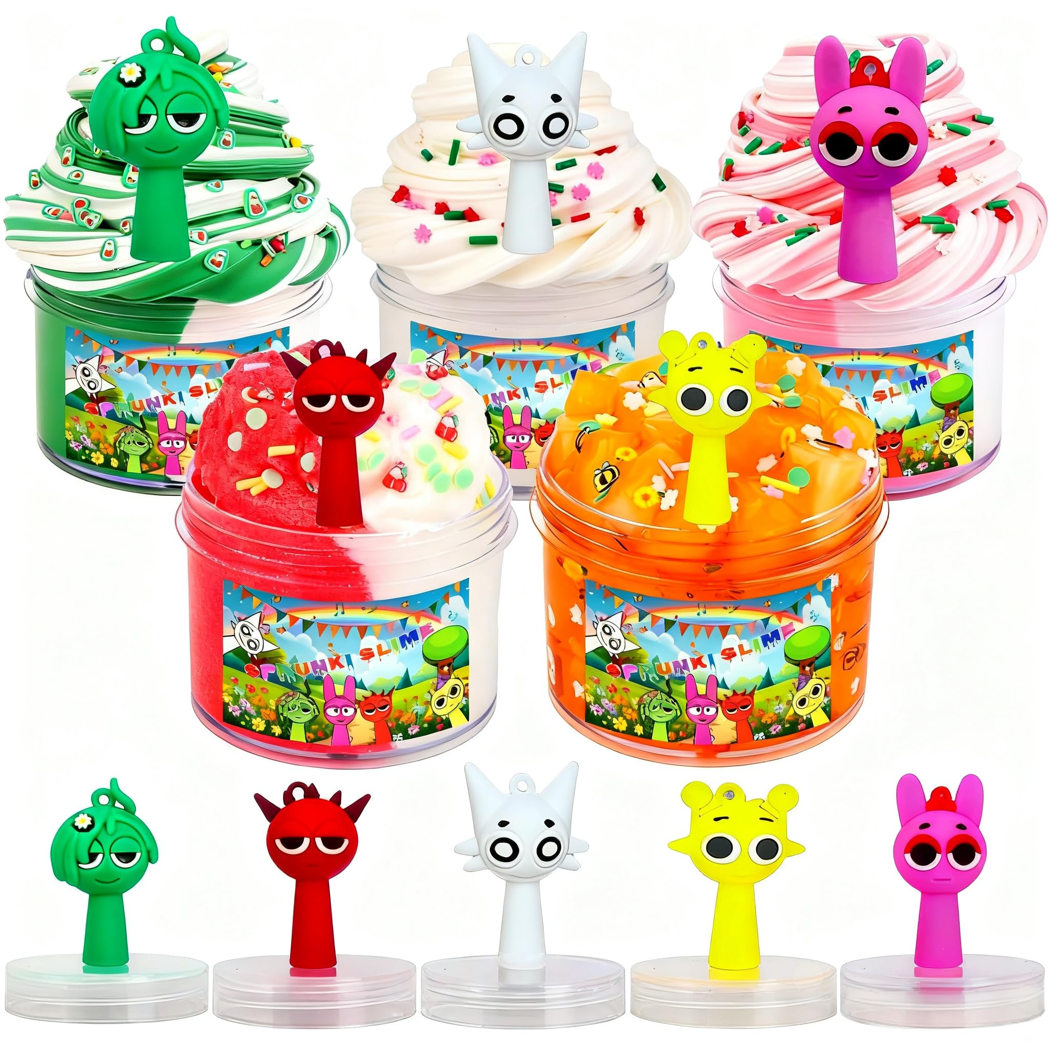 Photo 1 of 10 Pack Sprunky Action Figures Slime Kit,5 Pack Large Action Figures Kit,Premium DIY Scented Slime for Kids,Butter Clear Cloud Slime,Jelly Cube Crystal Putty,Christmas Party Favor for Girls and Boys