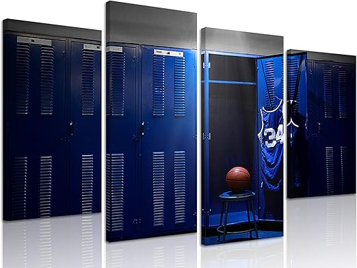 Amazon Com Natural Art Blue Lockers Basketball Prints On Canvas