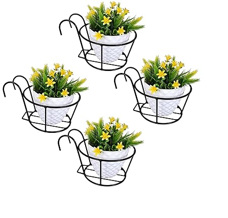 WORLD BHOOMI Iron Hanging Flower Pot Holder Railing Potted Plant Stand for Home Balcony D