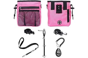 D-BUY 4-in-1 Dog Training Set, Puppy Training Treats- Dog Treat Training Pouch, Dog Whistle, Dog Doorbells, Dog Clicker, Ideal Gift for First Time Pet Owners, Training Dog Owners (Pink)