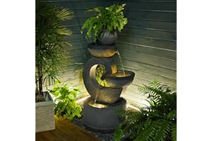 SERBILHOME 35" H Indoor Water Fountain for Patio, Backyard, Deck, Porch and Home Art Decor, 4 Tiers Modern Cascading Large Waterfall Feature with Lights,Balcony Fountains Gray