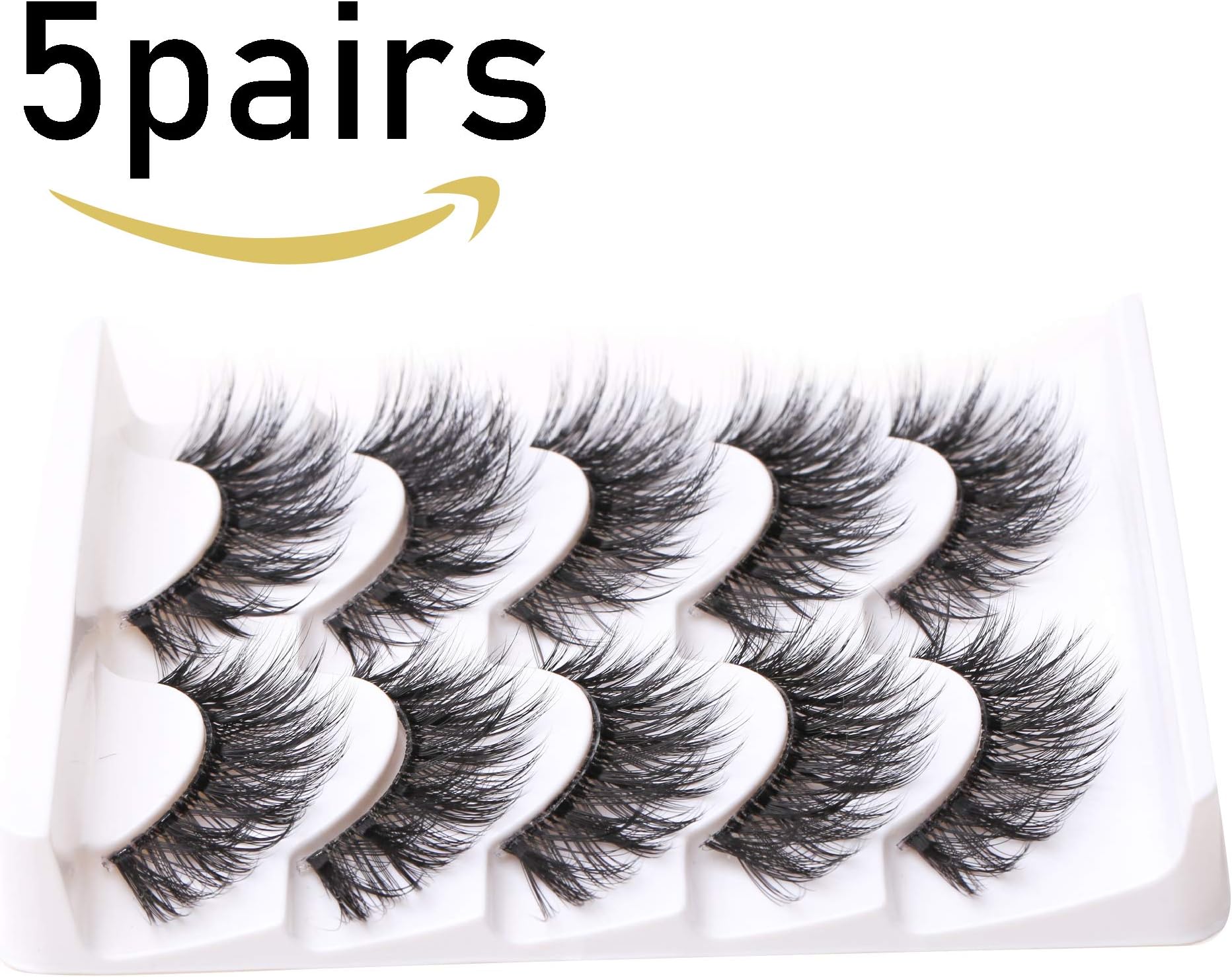 Handmade 3D Dramatic Look False Eyelash Comfortable Lightweight for Makeup 5 Pairs Pack (Clear Band)