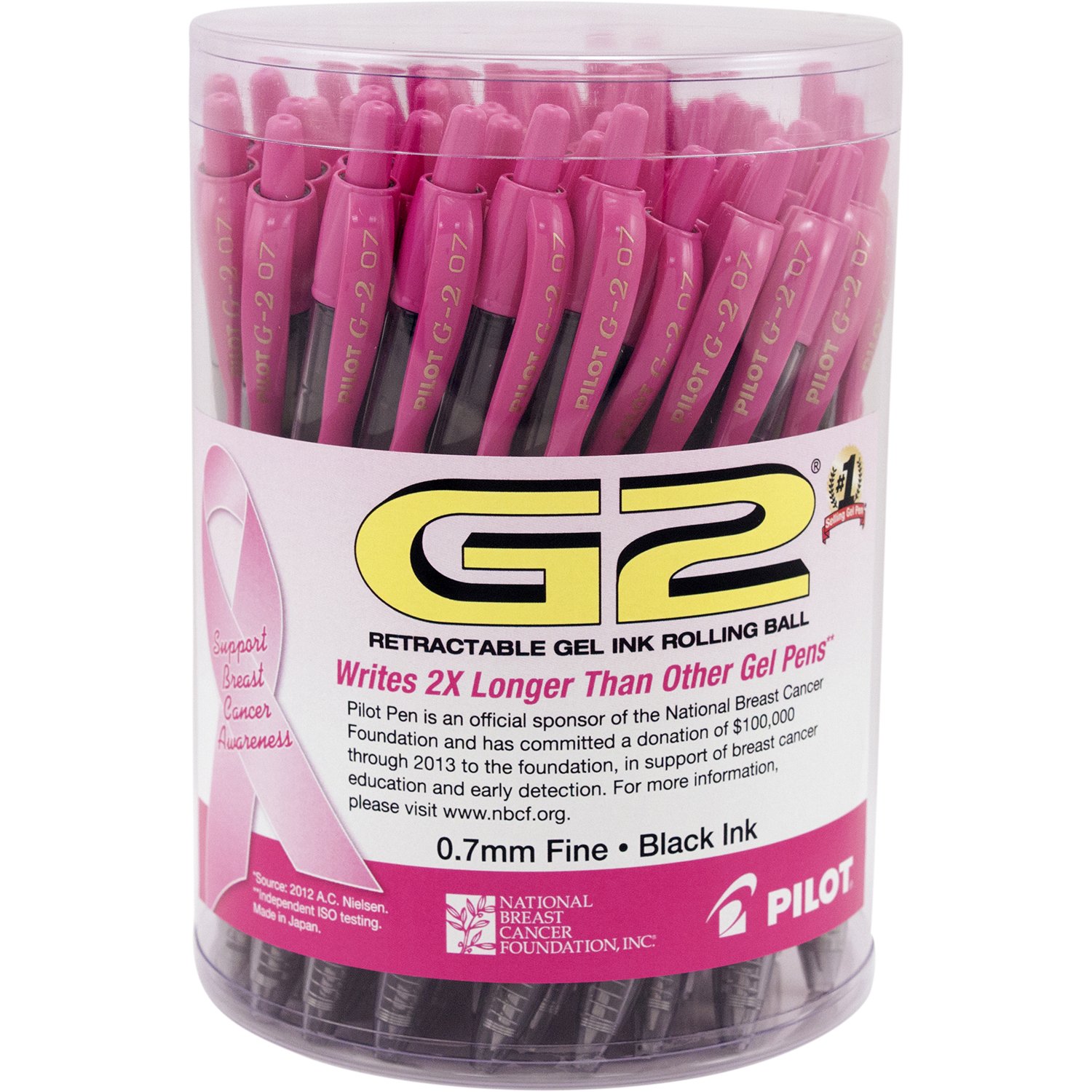 PilotG2 Premium Refillable & Retractable Rolling Ball Gel Pens, Fine Point, Pink/Black Inks, Tub Of 48 (59037)