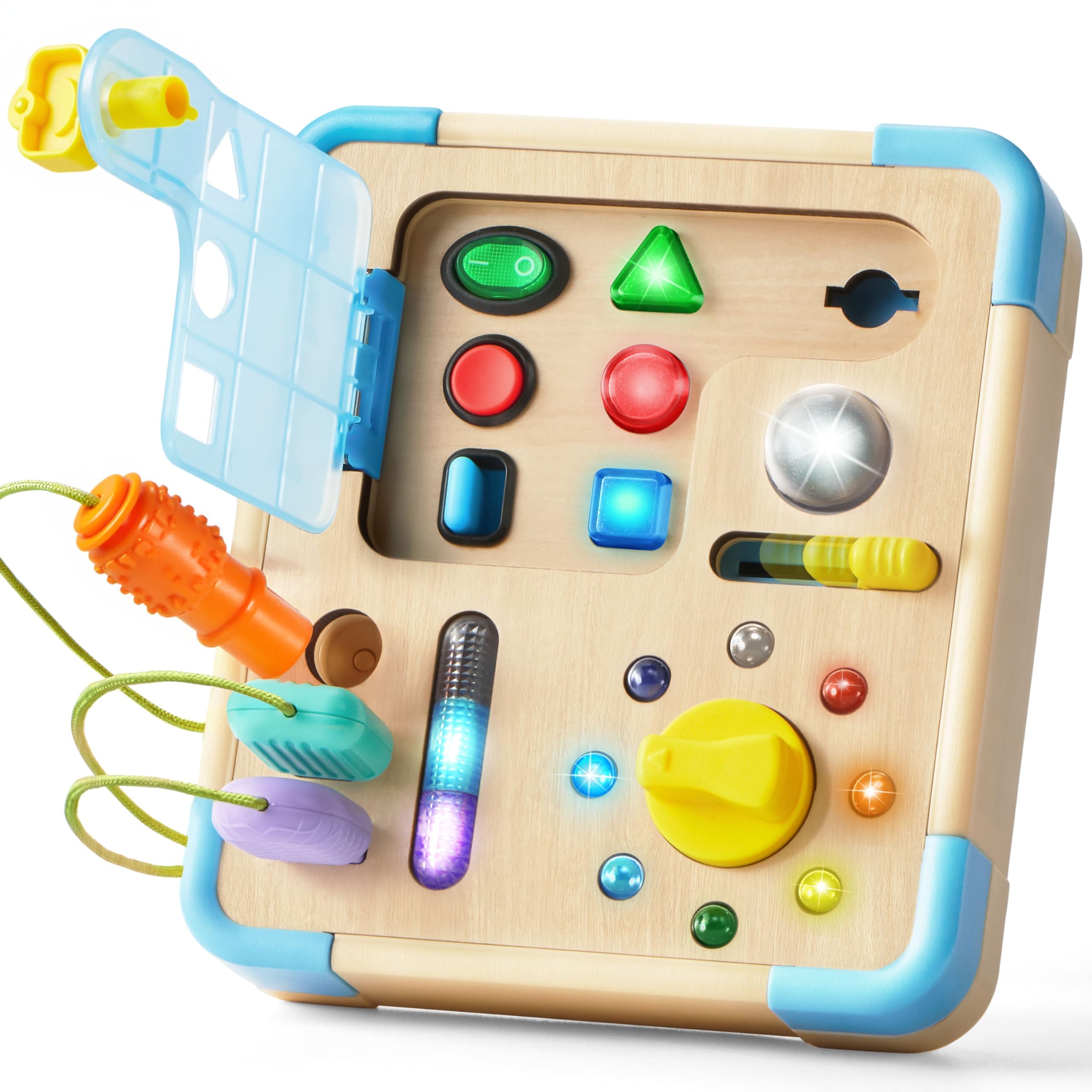 Photo 1 of Electronic Busy Board – Montessori Learning Toddler Toy, 15 LED Lights & 9 Sound Effects, 5 Interactive Switches & Plugs, Sensory, Fidget, Travel Activities, Early Development, Baby Toys Age 18M+ Old