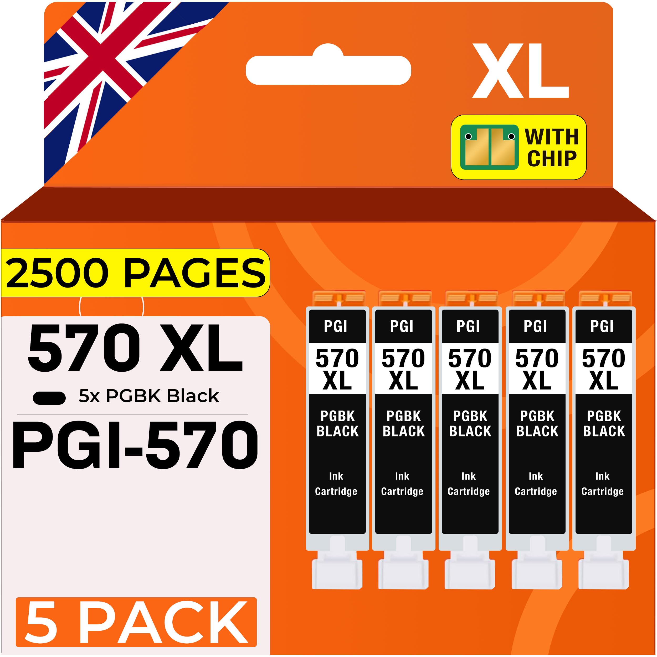 Supply Guy 5 Ink Cartridges compatible with Canon PGI-570 PGBK Black for Pixma MG5750 MG5751 MG6850 MG7750 TS5050 TS5055 TS6050 TS8050 TS9050 TS9055 and more (see product page)