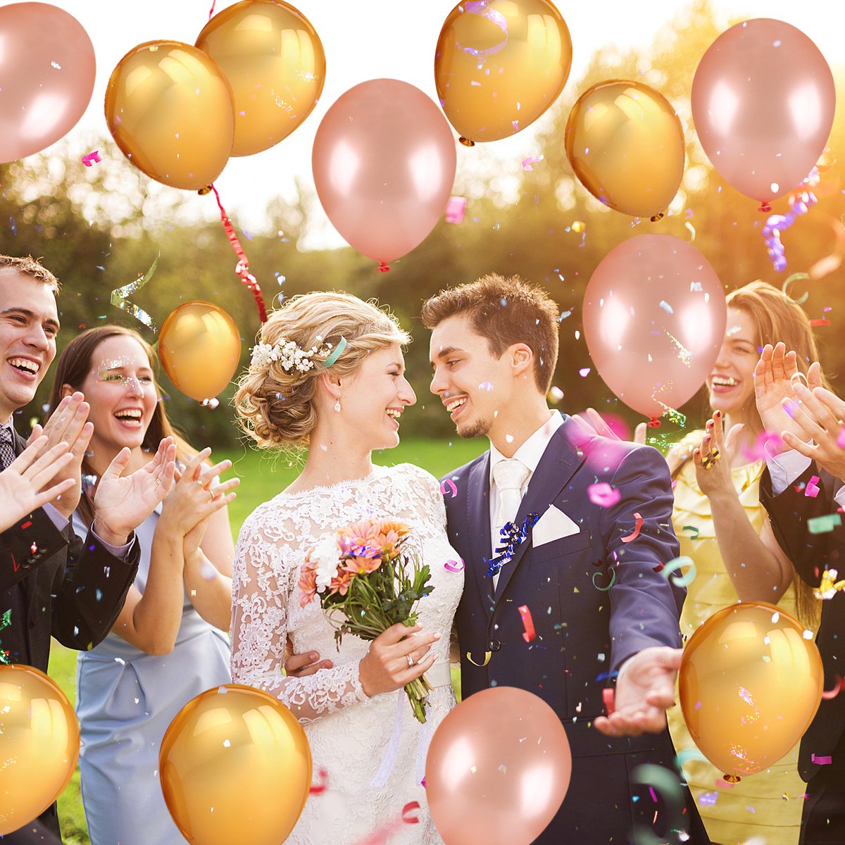 Rose Gold & Gold Balloons Party Decorations,50 Pack 12 inch Latex Party Balloons with Gold Balloon Ribbon for Weddings, Birthdays, Bridal Shower,Proposal,Baby Shower,Valentine\'s Day