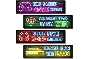 SIMIMI ART 4 Pcs Printed Neon Gaming Posters, Teen Boys Room Decorations, gamer wall art Decor for bedroom Wooden