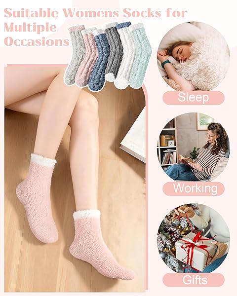 LORITTA FUZZY SOCKS FOR WOMEN, WARM SOFT FLUFFY WINTER COZY CUTE ANIMAL GIFTS SLIPPER SOCK,A1-SOLID SOCKS 01