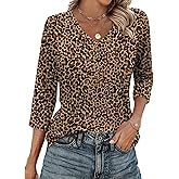 Zeagoo 3/4 Length Sleeve Womens Tops Casual V Neck Shirts Soft Basic Tees Business Work Blouses