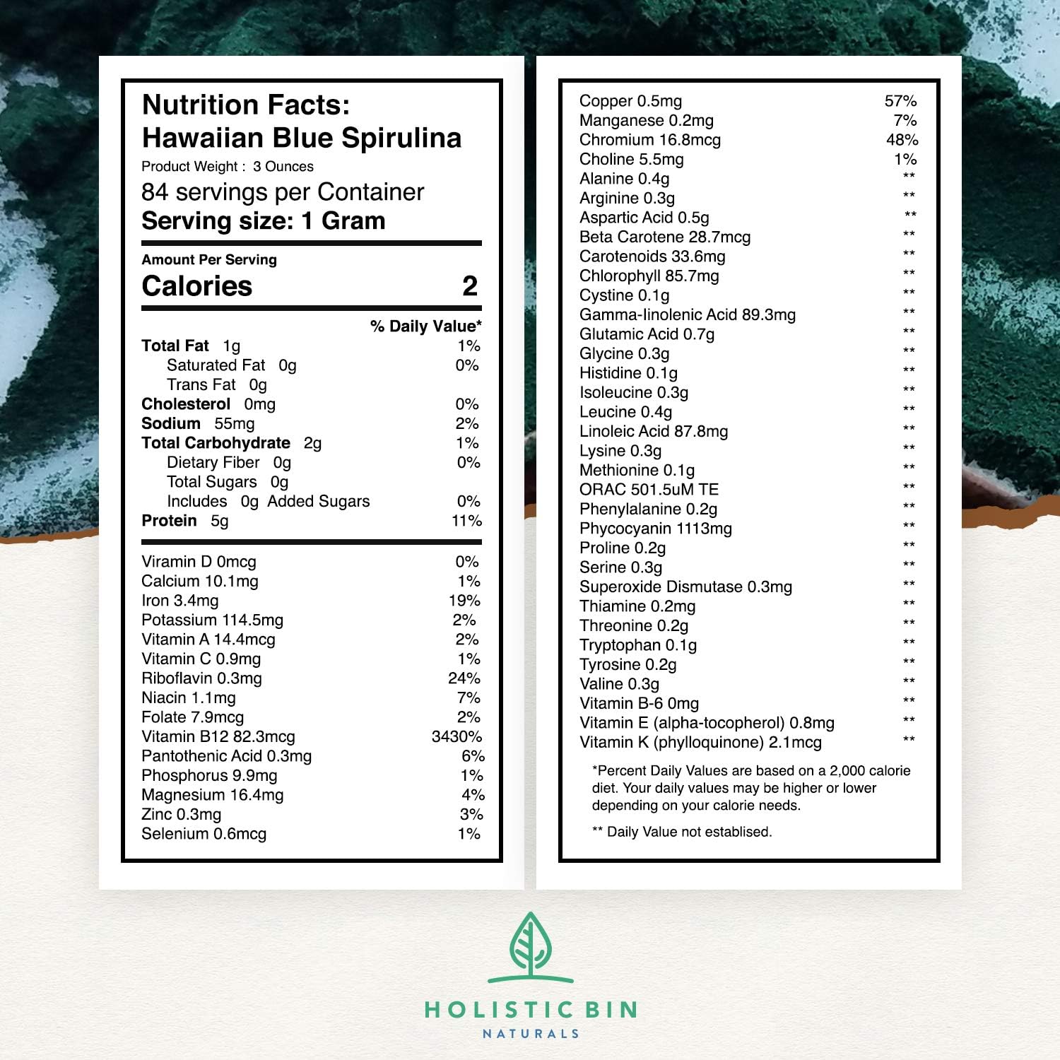 Hawaiian Blue Spirulina by Holistic Bin Non-Irradiated, Kosher, Vegan Superfood: Health & Personal Care