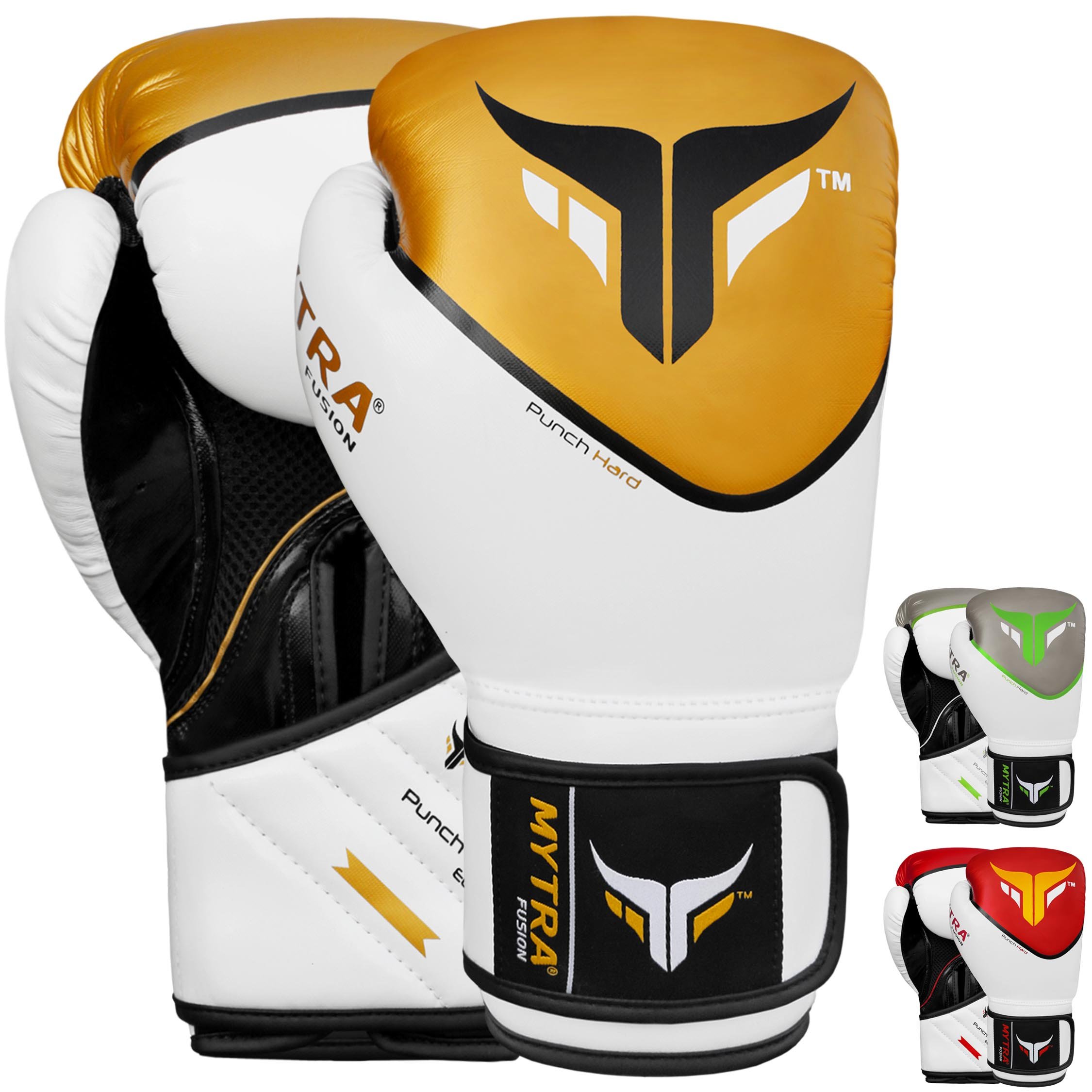 Mytra Fusion Boxing Gloves Punch Hard SL-5 Training Bag Gloves (White/Gold, 14-oz)