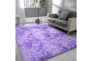 Hutha 4x6 Large Area Rugs for Living Room, Super Soft Fluffy Modern Bedroom Rug, Tie-Dyed Purple Indoor Shag Fuzzy Carpets for Girls Kids Nursery Room Home Decor