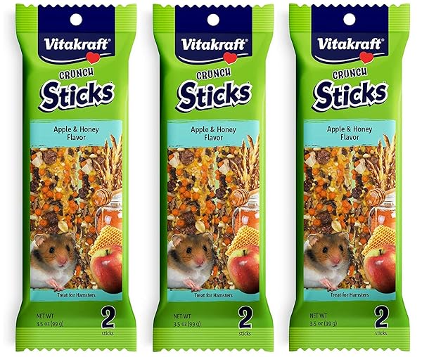 VITAKRAFT 3 PACK OF HAMSTER TREAT CRUNCH STICKS, 2 STICKS EACH, APPLE AND HONEY FLAVOR