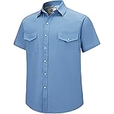COEVALS CLUB Mens Denim Western Cowboy Work Pearl Snap Button up Short Sleeve Regular Fit Shirts